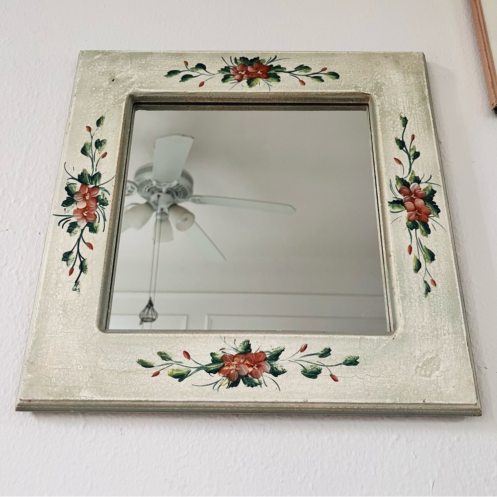 Vintage Square Decorative Floral Mirror - Shabby Chic, Cottage Wall Home Decor